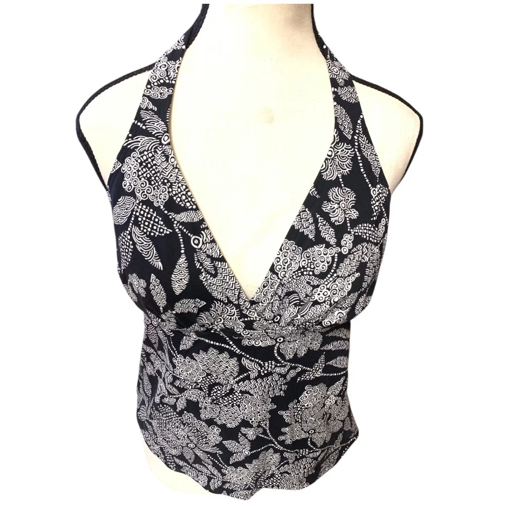 Lands' End black and white floral halter tankini top - Picture 4 of 9